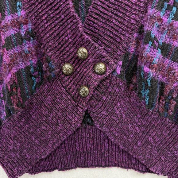 Vtg Tony Lambert Cardigan Women M Purple Plaid Mohair Blend Chunky Indie 80s 90s - Picture 12 of 12
